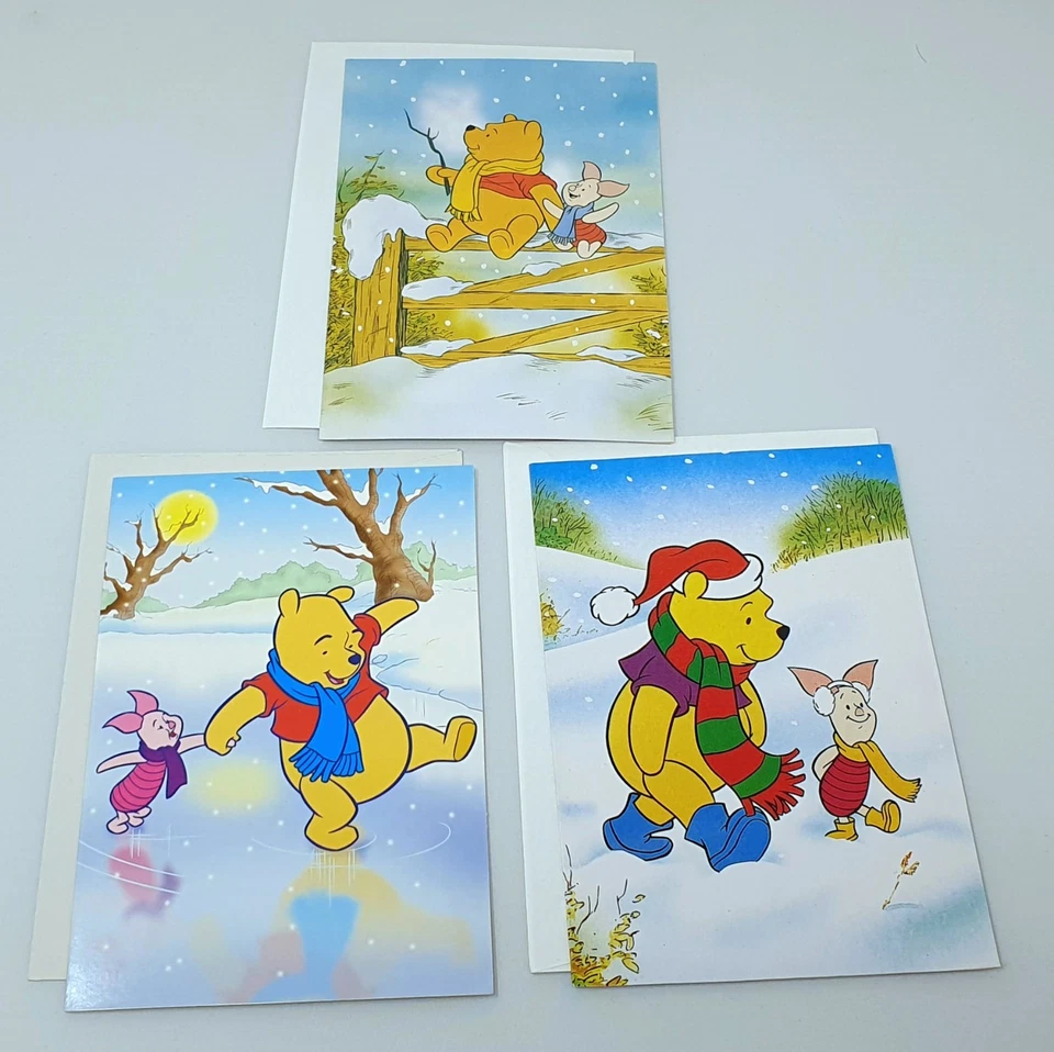 3x Vintage WINNIE THE POOH Family Christmas Cards - Disney  - Image 1 of 1