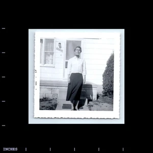 Vintage Square Photo WOMAN WITH NECK BRACE OUTSIDE HOUSE 1957 - Picture 1 of 2