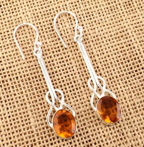 Beautiful Citrine Gemstone Handmade 925 Solid Sterling Silver Jewelry Earrings - Picture 1 of 6