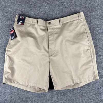 全新带标签 Roundtree & Yorke 旅行智能短裤 Big Man 48 x 7 英寸卡其色平前 — 第 1/4 张图片