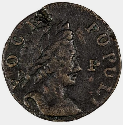 Moneda de 1/2 centavo Cooper 1760 Voce Populi P antes de la cara Foto 1 de 2