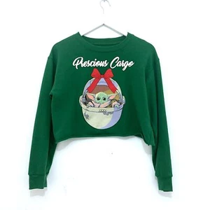 Star Wars Sweatshirt Green The Mandalorian The Child Grogu Baby Yoda Crop Top M - Picture 1 of 8