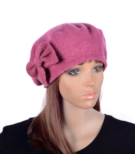 M497 Rosa Mujer Adorable Arco Bonito Lana Acrílico Invierno Gorro Sombrero Boina Gorra - Imagen 1 de 8