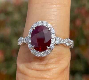 AAA 5.00 Ct Oval Cut Natural Ruby Diamond Engagement Ring 14K White Gold Solid - Picture 1 of 5