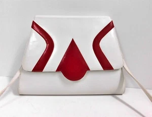 Bruno Magli Vintage Red White Leather Crossbody Bag - Picture 1 of 8