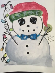 Pintura original Lori Clark 16"" x 20"" SAM el MUÑECO DE NIEVE #3 GRANDE EE. UU. INVIERNO - Imagen 1 de 8
