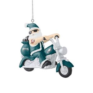 Philadelphia Eagles Christmas Tree Holiday Ornament - Santa On Motorcycle - Logo