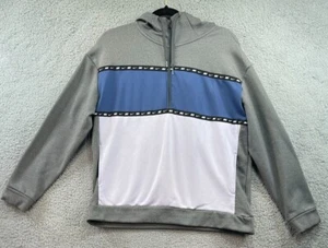 Nike Hoodie Small Gray White Blue Half Zip Color Block Pocket - Picture 1 of 13