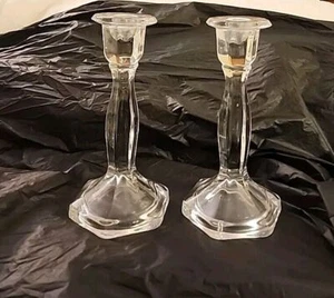 2862 Crystal Clear By Cambridge Matching Pair Single Tapered Candle Holders 7" - Picture 1 of 4