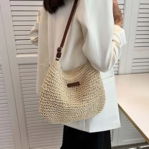 Summer Straw Crossbody Bag Women Beach Holiday Woven Shoulder Handbag Purses UK - Picture 1 of 20