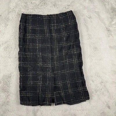 Falda de tweed Alberta Ferretti a cuadros mezcla de lana lápiz de carrera negro talla 8 diseñador Foto 1 de 4