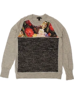 J. CREW Womens Crew Neck Jumper Sweater UK 10 Small Grey Floral BU07 - Picture 1 of 3