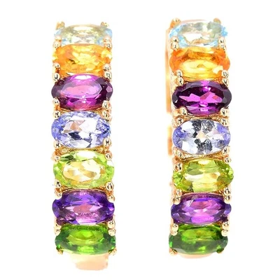 REAL AMETYST TANZANITE CHROME DIOPSIDE CITRINE BRASS YELLOW GOLD PLATED EARRING - Image 1 of 4