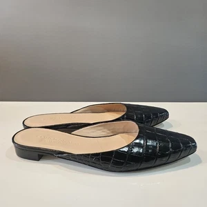 CLUB MONACO Black Leather Croc Embossed Mules Flats Size 6.5/36.5 ITALY READ - Picture 1 of 10