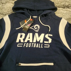 FANATICS LOS ANGELES RAMS HOODIE MENS XL BLUE WHITE ZIPPER POCKET SWEATSHIRT NWT - Picture 1 of 11