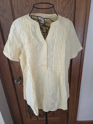 Blusa Coldwater Creek Amarilla 100% LINO Pintuck Cottagecore Playa PS Cómoda Foto 1 de 4