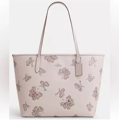 Bolso de Mano Coach City Rosa Nuevo con Etiquetas con Estampado de Mariposa Brillante y Herrajes Plateados Foto 1 de 4