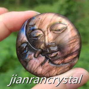 Natural Labradorite Sun and moon Skull Carved Quartz Crystal Skull Gift 1pc - Picture 1 of 14