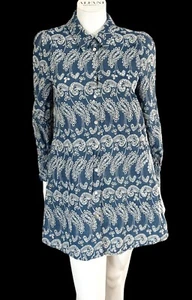 ZARA Ivy Embroidered Eyelet Shirt Dress Size M Chambray Blue White Button Down - Picture 1 of 14