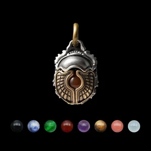 Scarab Pendant Necklace Energy Stone Spiritual Jewelry for Men - Picture 1 of 19