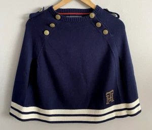 Tommy Hilfiger Sweater Pullover Poncho Cape Navy White Girl's Size S NWT - Picture 1 of 4