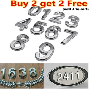 3D Door House Numbers Self Adhesive Surface Chrome Times Roman 2" 3" Digits 0~9 - Picture 1 of 9