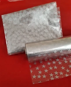 1 Metre Silver Stars Cellophane Wrap FREE Curling Ribbon - Picture 1 of 17