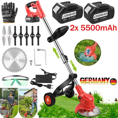 2x 5500mAh Akku Elektro Akku-Rasentrimmer mit Rad Freischneider Motorsense Rot - Bild 1 von 4