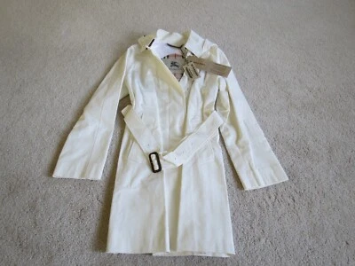 Gabardina con capucha blanca crema Burberry para mujer NUEVA Bobbington 6071217 talla 14 Foto 1 de 4