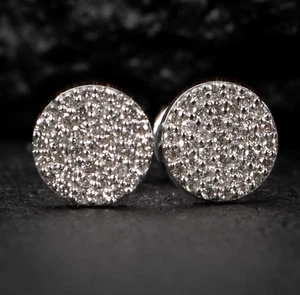Pendientes traseros redondos de oro blanco de 10 K de diamante natural de 0,22 quilates - Imagen 1 de 7