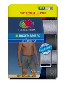 Fruit Of The Loom Boxer Briefs Mens S 10 Super Pack Cool Zone Fly Moisture Wick - Picture 1 of 7