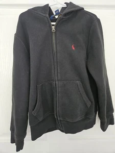 Polo Ralph Lauren Boys Black Cotton Full Zip Hooded Jacket Hoodie Size 8	 - Picture 1 of 3