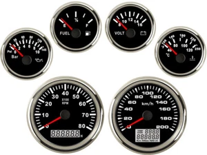 6 Gauge Set GPS Speedometer 200KM/H Odo Trip Cog Tacho Fuel Volts Oil Temp Black - Picture 1 of 10