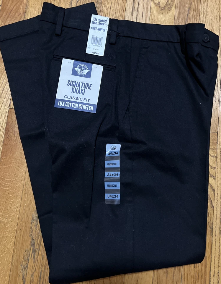 DOCKERS Men's Classic Fit Signature Khaki Lux Cotton Black Size 34w X 34l