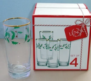 Juego Lenox Holiday Holly Berry/4 vasos Highball 6,25" borde dorado 14 oz. 849605 Nuevo - Imagen 1 de 6