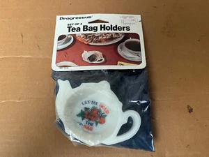 Vintage Teebeutelhalter Set 4 Kunststoff Teekanne "Let Me Hold The Bag" 1982 - Bild 1 von 3