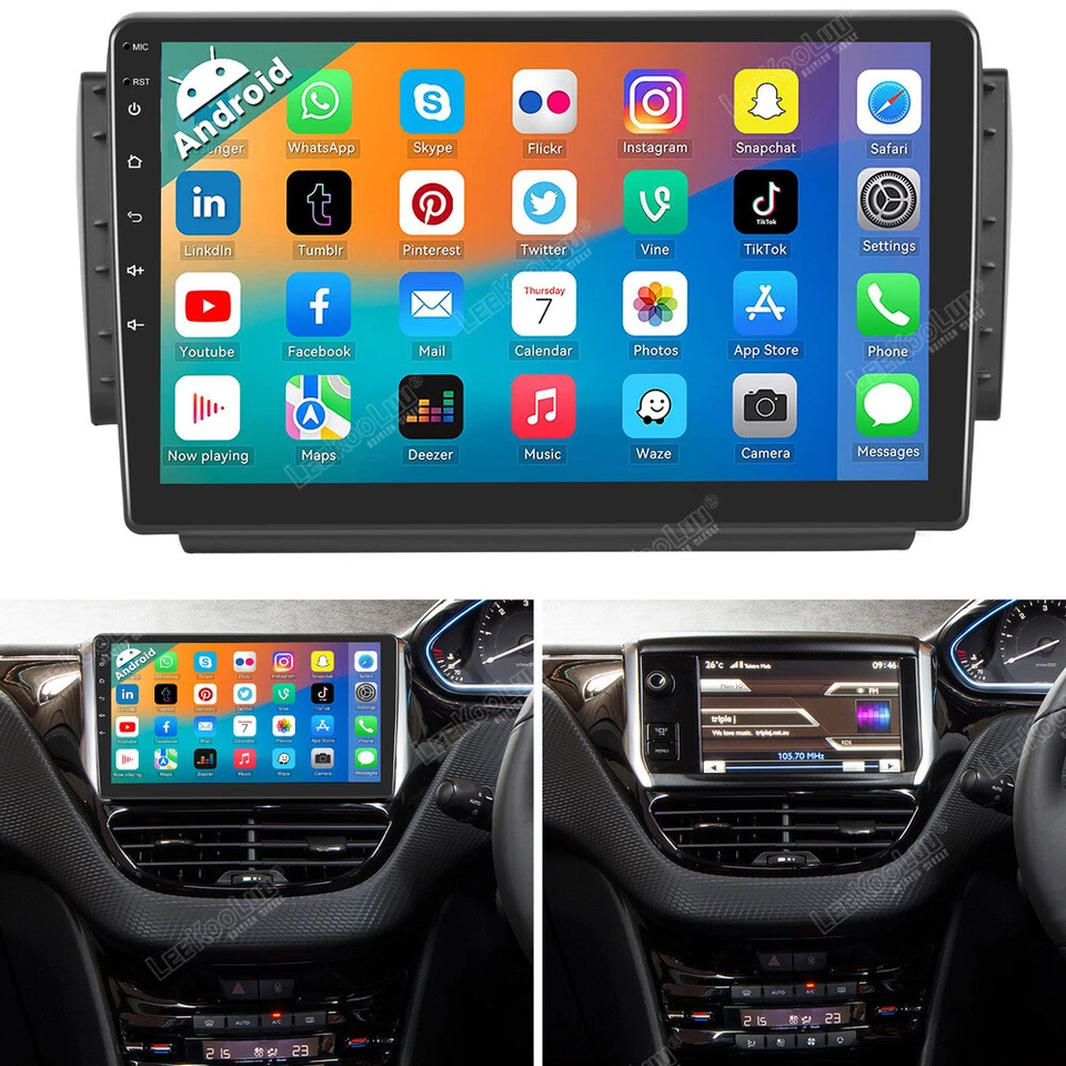 LEEKOOLUU Radio Coche Android GPS Navi Peugeot 2008/208 2013-2017 WIFI FM RDS Bluetooth