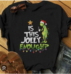 The Grinch Is This Jolly Enough Unisex Small Short Sleeve TShirt Blk Christmas - Picture 1 of 5