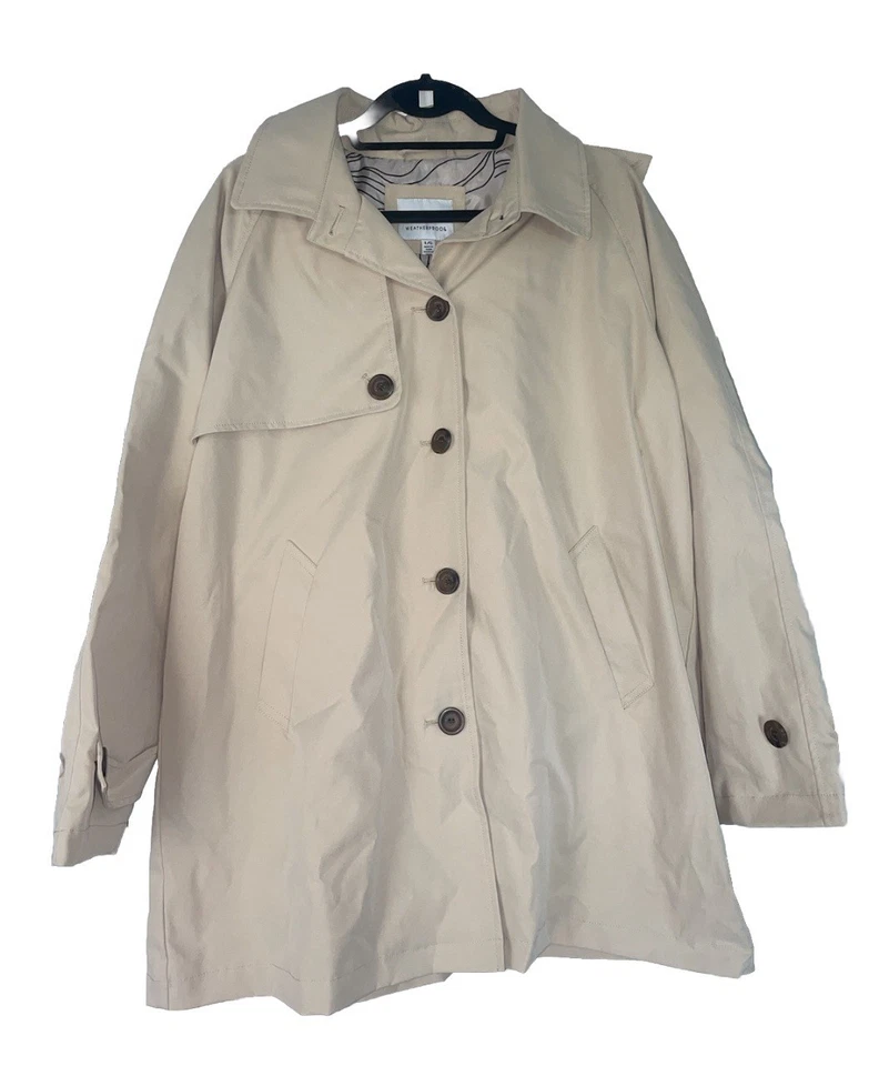 Gabardina abotonada resistente a la intemperie con capucha talla grande para mujer nueva con etiquetas Foto 1 de 4