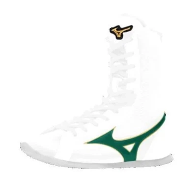 [Hecho a pedido] Zapatos de Boxeo Largos MIZUNO Blanco/Verde Perla/Línea Dorada Hechos en JPN Foto 1 de 4