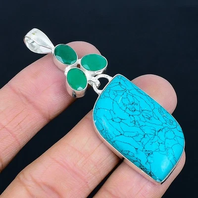 Colgante De Joyería De Plata Esterlina 925 Con Turquesa Santa Rosa Y Ónix 2.68" - Imagen 1 de 4