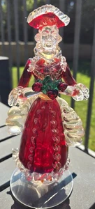 Antique Murano Italy Lady Venetian Glass Figurine Red Gold Flakes Cranberry 9" - Picture 1 of 6