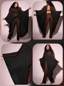 Black Vixey Chiffon Draped Sleeve Open Back Cape Top, Boho OS - Picture 1 of 14