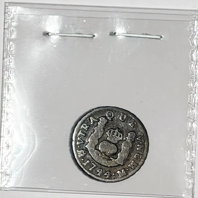 1744 MO M Mexico 1 Real Silver Spanish Colonial Columnario  - Image 1 of 2