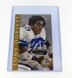 Tarjeta dorada firmada por Tony Dorsett 1998 Salón de la Fama del Fútbol Profesional 4x6 Vaqueros Automática - Imagen 1 de 2