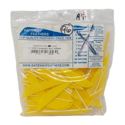 96 Count Gateway Arrow Feathers 3" Right Wing: Parabolic Sun Yellow - Image 1 of 2