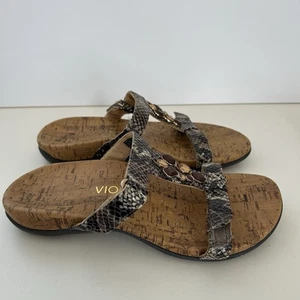 Vionic Viviana Sandals Size 8 Wide Brown Snakeskin Embellished Jewel Slide - Picture 1 of 10