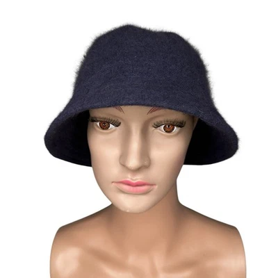 SOMBRERO CUBO ANGORA VINTAGE Azul Marino Boho Regency Lindo Elegante Foto 1 de 4