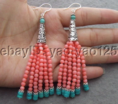 Brincos rosa coral turquesa - Imagem 1 de 2