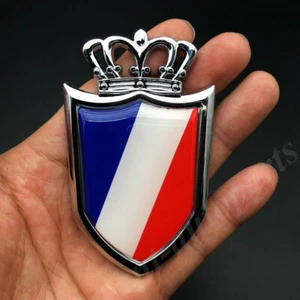Metal Chrome France French Flag Crown Shield Car Emblem Badge Decal Sticker - Picture 1 of 4